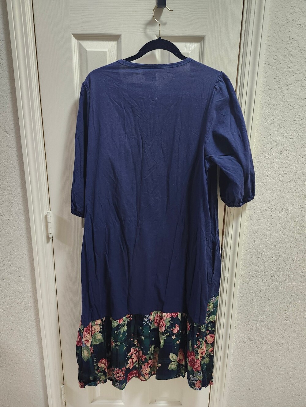 Vintage Boho Navy Floral Patchwork Midi MUMU with Appliqué 100% cotton Sz M - Picture 4 of 9